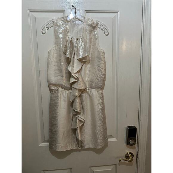 Trina Turk Women's Cream Silk Ruffle Front Mini Dress Size 2 - Picture 2 of 9